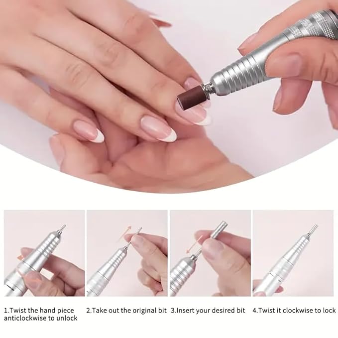 ANRLO Professional Electric Nail Drill, 45000 RPM Cordless Rechargeable E-File Machine, with 12 Bits, Sanding Bands, LCD Display for Acrylic Gel Nails (DMJ-101-Pink-USB)