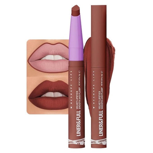 2-IN-1 Lipstick Lipliner, Velvet Matte Finish, Smooth & Plump, 12 Universal Lip Color-Nude Pink Rose Mauve Berry Plum, Creamy Formula for Lip Makeup, All-Day Wear, Cruelty-Free (#08 MAPLE BRICK)