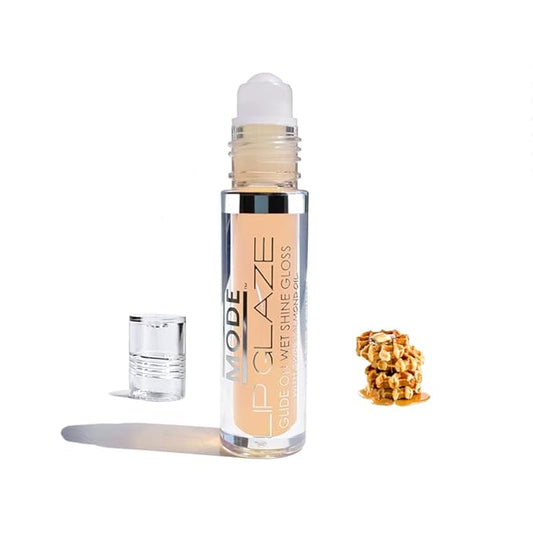 MODE Lip Glaze Flavored Lip Gloss MAPLE DRIZZLED WAFFLE Delicious Flavor, Roll On Sweet Wet Nourishing Shine, Hydrating Natural Skincare Fruit Oils, Made in NY USA