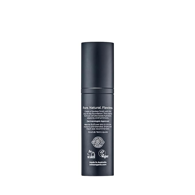 INIKA Organic Full Coverage Liquid Foundation Makeup with Hyaluronic Acid and Argan Oil, Vegan and Organic Foundation for Skin Elasticity and Plumpness, Natural Coverage, Beige, 30ml