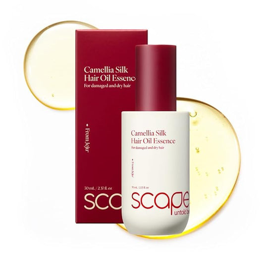 SCAPES UNTOLD BEAUTY Camellia Silk Hair Oil Essence 70ml / 2.37 fl.oz | Lightweight Non Sticky Serum with Jeju Camellia Oil & Keratin | Anti-Frizz, Deep Conditioning for Dry, Frizzy, or Damaged Hair