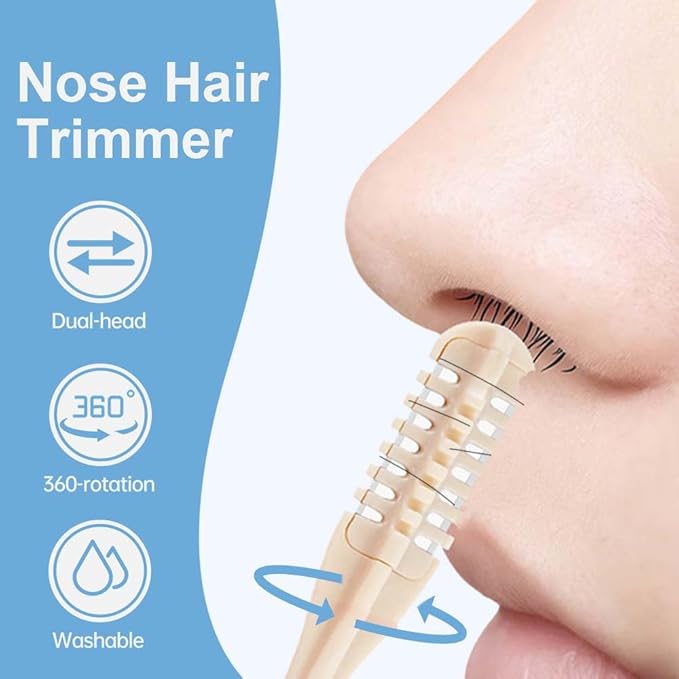 BNGXR 2-in-1 Nasal Hair Cutter, 2026 Upgraded Double Sided Nose Hair Knife, Portable Manual 360° Rotating Nose Hair Trimmer with for Women Men, Beige (6)