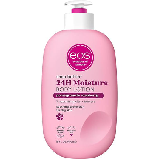 eos Shea Better Body Lotion Pomegranate Raspberry, 24-Hour Moisture Skin Care, Lightweight & Non-Greasy, Natural Shea, Vegan, 16 fl oz