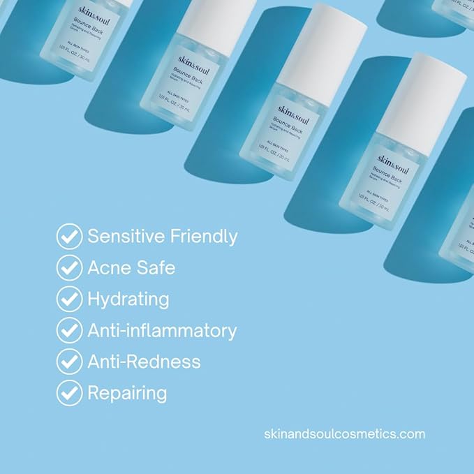 Skin & Soul Bounce Back Serum – Repairing, Hydrating & Soothing Face Serum with Ceramides, Beta-Glucan, Peptides & Stem Cells, Anti-Redness for Sensitive & Acne-Prone Skin, Skincare, 1 fl oz (30 mL)