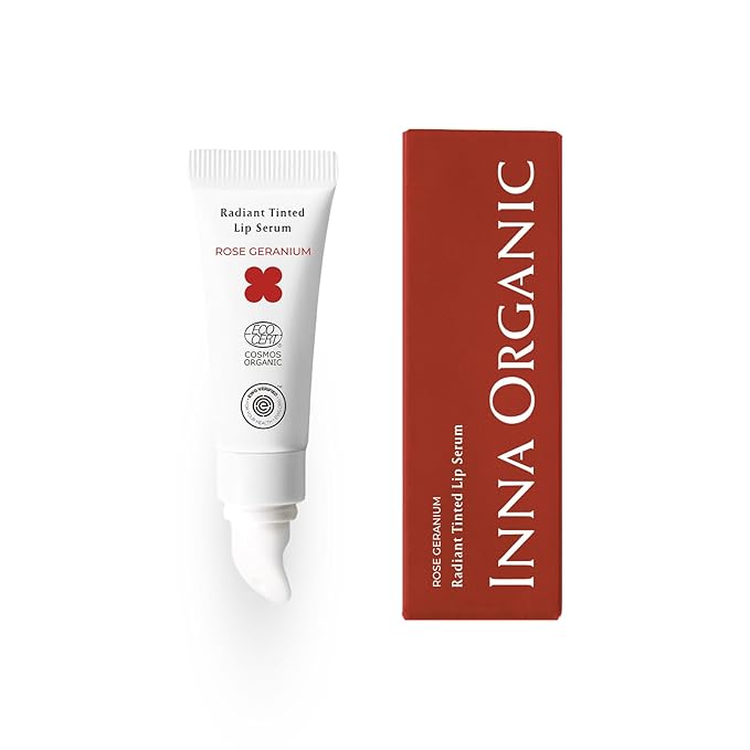 INNA ORGANIC Tinted Lip Balm, Moisturizing, Healing, Light Rosy color, 100% Vegan Lip Serum, EWG & COSMOS Certified| suitable for 10-15, kids | Rose Geranium Essential Oils | Luxury Clean Beauty