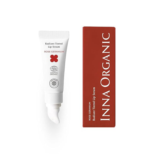 INNA ORGANIC Tinted Lip Balm, Moisturizing, Healing, Light Rosy color, 100% Vegan Lip Serum, EWG & COSMOS Certified| suitable for 10-15, kids | Rose Geranium Essential Oils | Luxury Clean Beauty