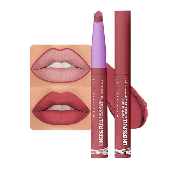 2-IN-1 Lipstick Lipliner, Velvet Matte Finish, Smooth & Plump, 12 Universal Lip Color-Nude Pink Rose Mauve Berry Plum, Creamy Formula for Lip Makeup, All-Day Wear, Cruelty-Free (#02 PINK VOLTAGE)