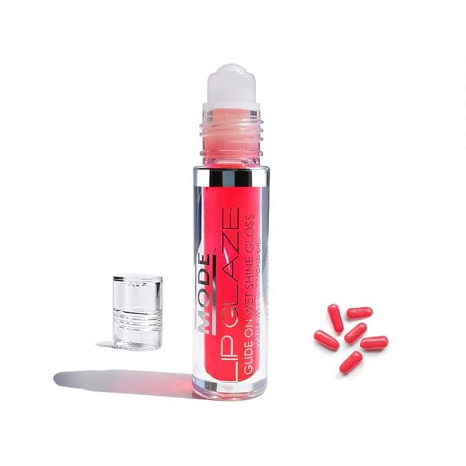 MODE Lip Glaze Flavored Lip Gloss RED HOT CINNAMON Flavor Roll On Sweet Wet Delicious Nourishing Shine, Hydrating Moisturizing Natural Skincare Fruit Oils