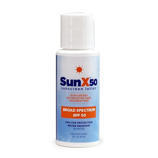 CoreTex Sun X 50 SPF Broad Spectrum Sunscreen Lotion - 2oz Bottle of Paraben, Oxybenzone, Octinoxate, & Oil Free Sunscreen - No White Cast and Water Resistant Up to 80 Minutes