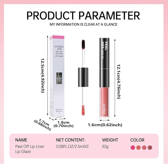 Peel Off Lip Liner & Gloss – Long-Lasting Smudge-Proof Peach Rose Lip Tint & Lip Stain Liner with Hydrating High Shine Gloss for Defined, Fuller Rosy-Peach Lips – Waterproof Soft Glam Lip Makeup