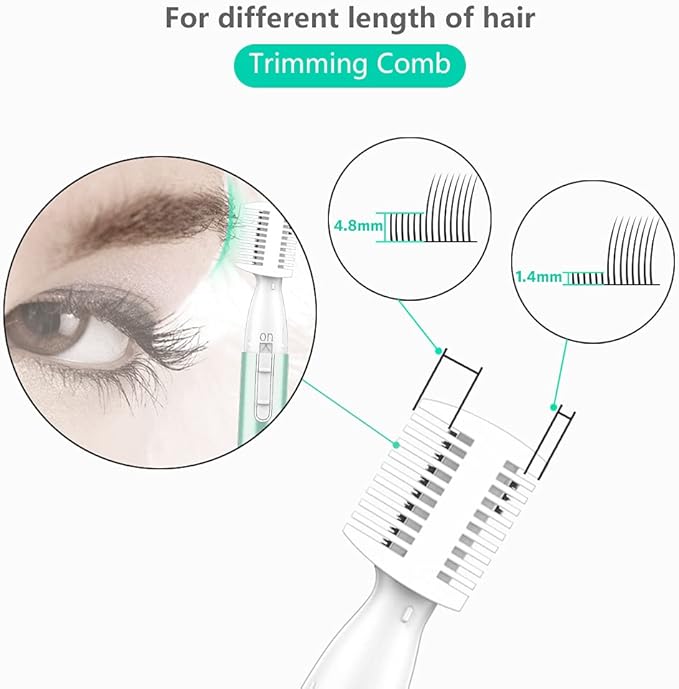Funstant Eyebrow Trimmer for Women, Precision Facial Hair Trimmer for Chin, Lips, Neck, Upper Lip & Cheeks, Battery Operated Dual-Blade Groomer with Comb Attachment, Painless Portable Electric Shaper