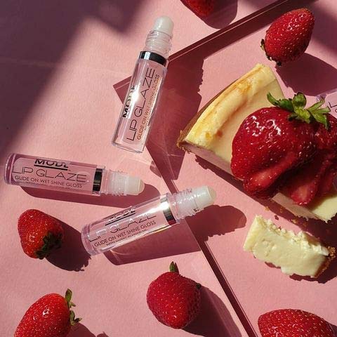 MODE Lip Glaze Flavored Lip Gloss Yummy STRAWBERRY CHEESECAKE Flavor Roll On Sweet Wet Nourising Shine, Moisturizing Natural Skincare Fruit Oils