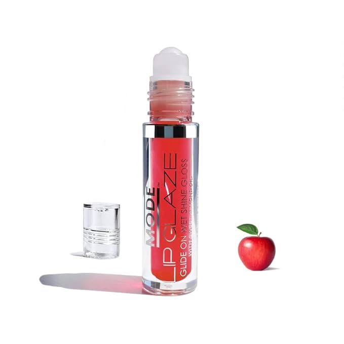 MODE Lip Glaze Flavored Lip Gloss CRISP RED APPLE Flavor Roll On Sweet Wet Delicious Nourishing Shine, Hydrating Moisturizing Natural Skincare Fruit Oils, Made in NY USA