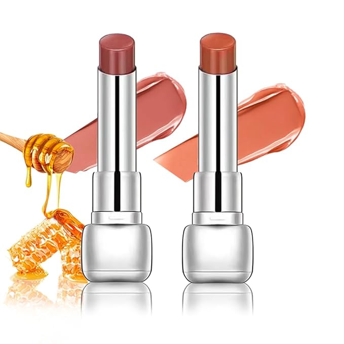Plumper Moisturizing Butter Lipstick for Women, Natural Tinted Lip Balm Shine Nourishing Hydrating Lip Gloss Stain for Dry Lips, Lightweight Lip Liner Care Makeup, Vegan, 2Pc Pale Nude & Orange