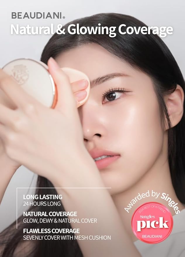BEAUDIANI Natural Coverage – Mesh Tight Up Cushion – Korean Cushion Foundation, Semi-Matte Radiance, Long-lasting, Travel-Friendly Design (03 Medium Beige)