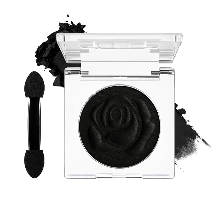 DE'LANCI Single Black Eyeshadow, Matte Eyeshadow Black Eyes Goth Smokey Makeup, Long Lasting Blendable Single Dark Eye Shadow Pallet, for Smoky SFX Halloween Makeup Eyeliner Face Body Paint, #01