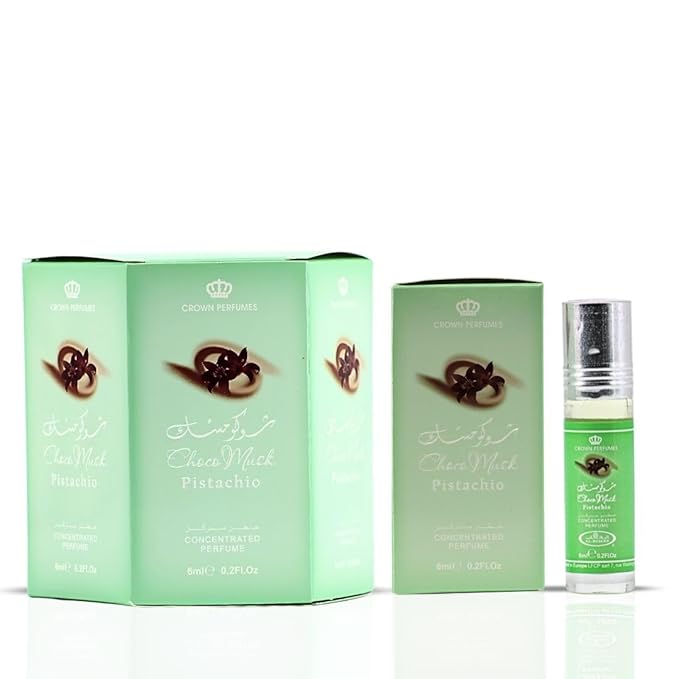Al-Rehab Choco Musk Pistachio Perfume Oil Roll-On - 6ml (0.2 oz) | Nutty Gourmand Fragrance with Pistachio, Chocolate & Vanilla | Sweet, Creamy & Addictive | Long-Lasting Scent (Box of 6)