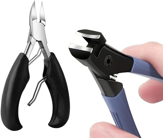 2Pcs Professional Nail Clippers Set, Heavy Duty Ingrown Toe Nail Clippers Adult Thick Nails Long Handle (Black)