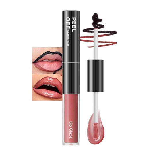 Peel Off Lip Liner & Gloss – Long-Lasting Smudge-Proof Mocha Cocoa Lip Tint & Lip Stain Liner with Hydrating High Shine Gloss for Defined, Fuller Brown Nude Lips – Waterproof Soft Glam Lip Makeup