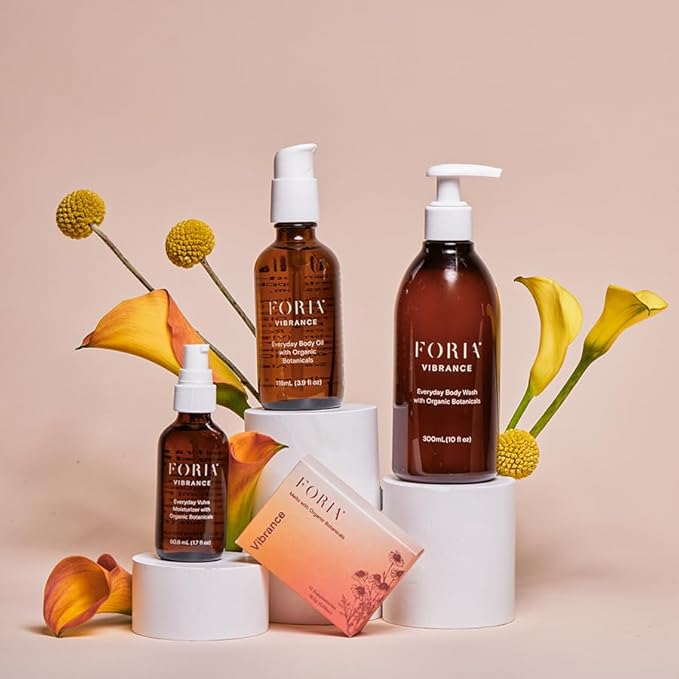 Foria Midlife Magic Set | Organic, All-Natural Feminine Skincare for Ever-Evolving Skin | Body Wash + Body Oil + Vulva Moisturzer + Vibrance Melts