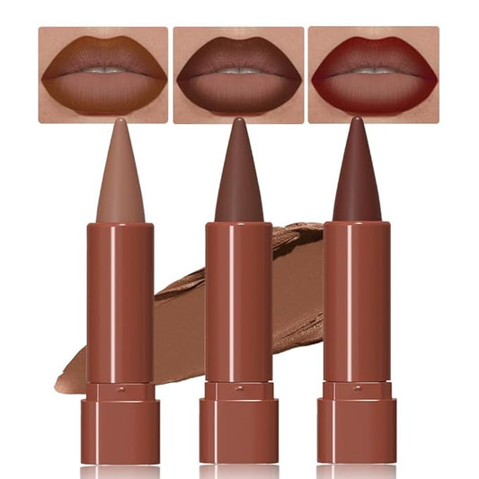 3Pcs Gradient Matte Lipstick Crayon Lip Liner pencil, Flawless Contour Gradual Ombre Effect lip Pencil, for Women Long Lasting Waterproof Smudge Proof Lipstick Pencil 01#+05#+08#