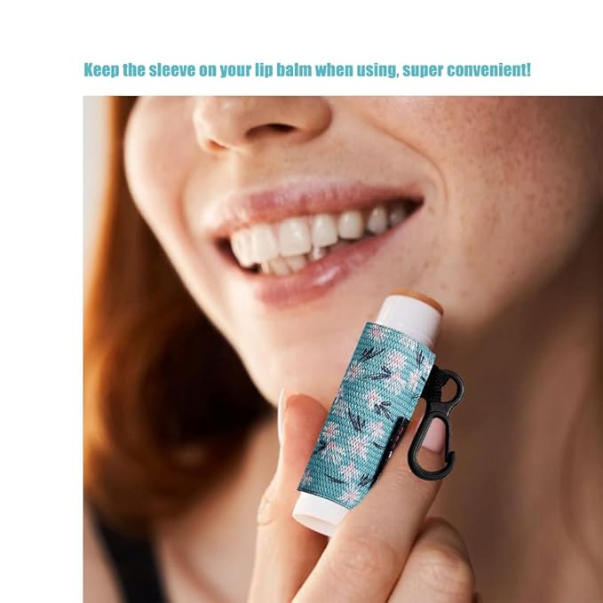 HEYSKAY 5pcs Lip Balm Holder Keychain Lipstick Sleeves Chapstick Elastic Sleeves for Men Women(Daisy/Tulip/Leo)