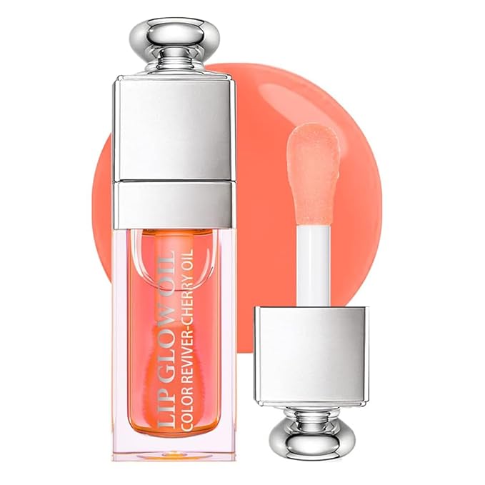 GECOMO Hydrating Lip Glow Oil, Moisturizing Lip Glow Oil, Nourishing Glossy Transparent Lip Oil, Plumping Lip Oil, Lip Balm, Non-sticky Tinted Toot Lip Balm for Lip Care (PINK) 0.2 OZ