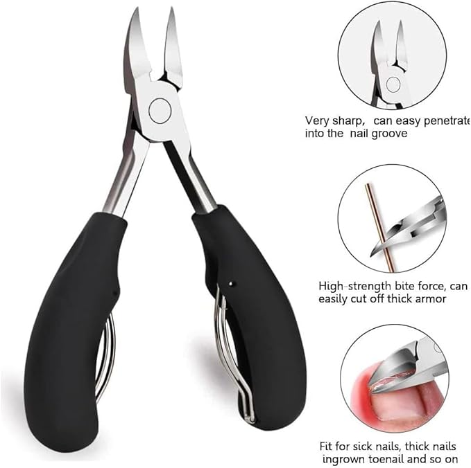 2Pcs Professional Nail Clippers Set, Heavy Duty Ingrown Toe Nail Clippers Adult Thick Nails Long Handle (Black)