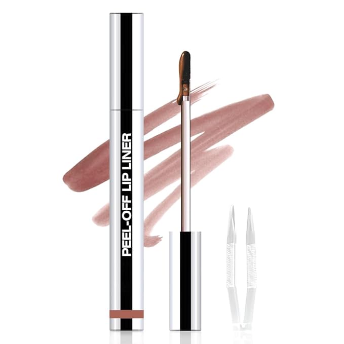 Matte Lip Stain Peel Off Lip liner with Tweezer, Brown Peel Off Lip Stain, Long Lasting Waterproof Lipstick Lip Gloss Tattoo, Transfer-proof for All Skin Types, 0.12 fl oz 02#