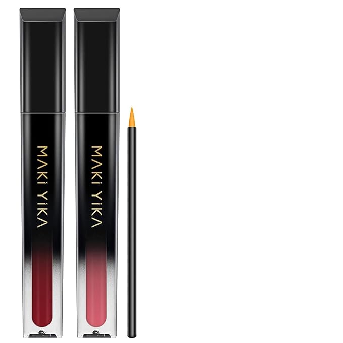 MAKI YIKA 2Pcs Matte Liquid Lipstick Set Dark Red Nude Lipstick Long Lasting Smudgeproof Transfer Proof Lip Makeup, DarkRed/Nude