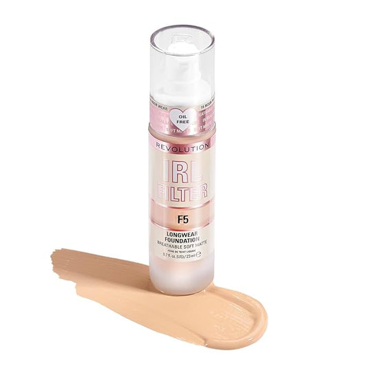 Revolution, IRL Filter Longwear Foundation, Soft & Breathable Formula, Medium to Full Coverage, Matte Finish, F5, 0.7 fl oz
