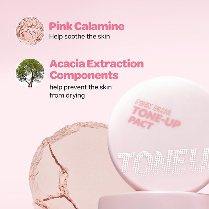 I'M MEME Compact - Tone-up Pact | Korean Pressed Setting Powder for Pink Blur Effect, with Calamine, Makeup Powder, Translucent Compact, Finishing Powder, Oil Control Face, Teen Girl Gifts, 0.35 Oz