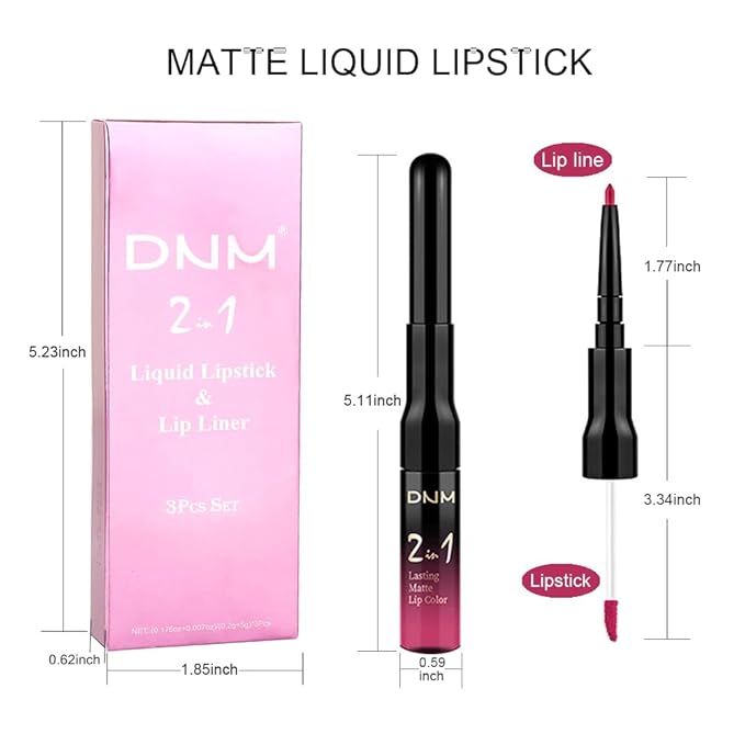 3Pcs 2 in 1 Rose Red Plum Warm Pink Deep Cranberry Lip Liner and Liquid Lipstick Stain Makeup Set for women, Long Lasting Smudge Proof Lip Tint Matte Finish Lip Gloss for All-Day Color Hold , Set14