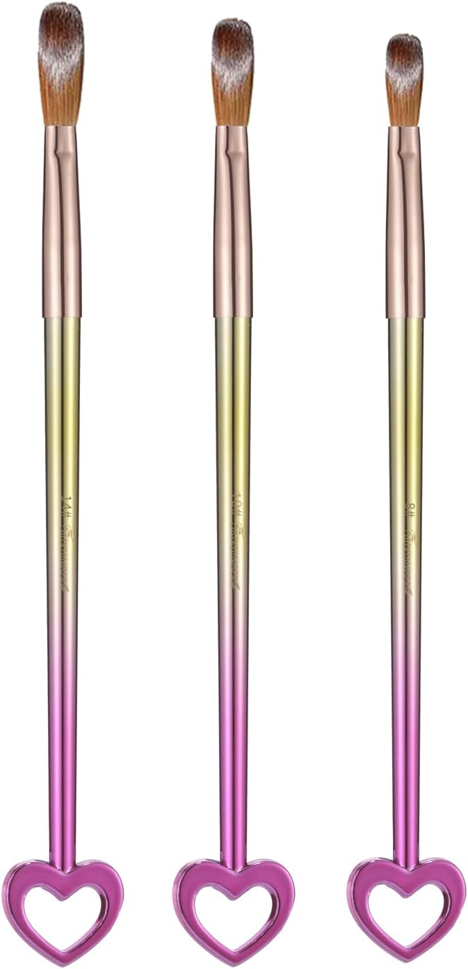 3Pcs Professional Acrylic Nail Brush Set, Size 8/10/14, Gradient Handle Heart-Shaped Nail Brushes for Acrylic Application Powder & Nail Extension, 3D Nail Carving Tools for DIY Home Salon
