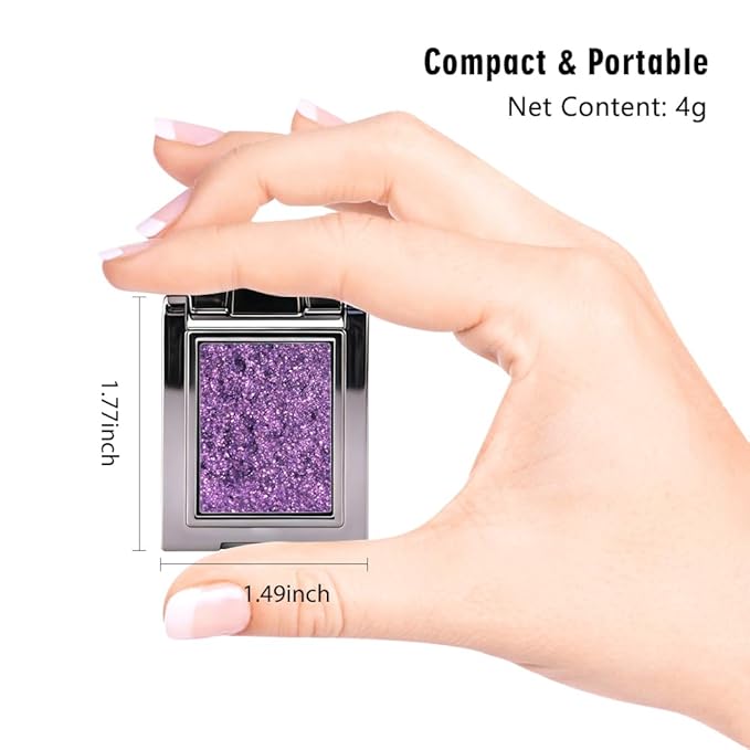 Sparkly Eyeshadow Palette for Women, Single Monochrome Eye Shadow Makeup, Shiny Pressed Cream Powder, Blendable Natural sombras para ojos, Holographic,Vegan,Travel (08-sparkly-Purple)