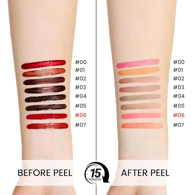 Matte Lip Stain Peel Off Lip liner with Tweezer, Pinkish Red Peel Off Lip Stain, Long Lasting Waterproof Lipstick Lip Gloss Tattoo, Transfer-proof for All Skin Types, 0.12 fl oz 06#