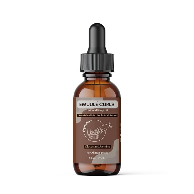 Emuulé Curls - Hair and Scalp Oil, 2 oz, Deep Moisturizer with Avocado and Pumpkin Seed Oil. 100% Natural Ingredients, Sustainable Glass Bottle (2 Ounce, Cloves & Jasmine)