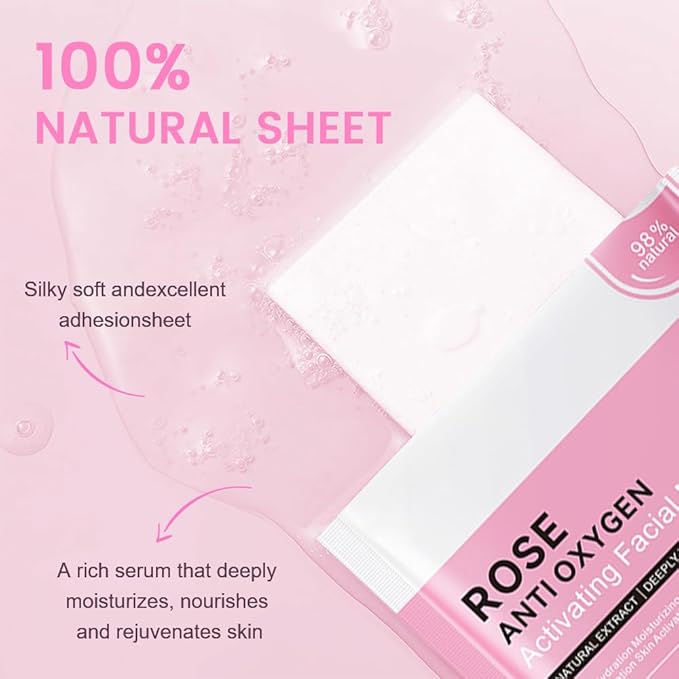 CAKAILA 8 Pack Rose Face Mask,Pink Face Masks Skincare Spa Day Kit Supplies,Spa Party Favors for Women,Sheet Facial Mask Skincare Gifts Set,Moisturize Soothe for All Skin Types