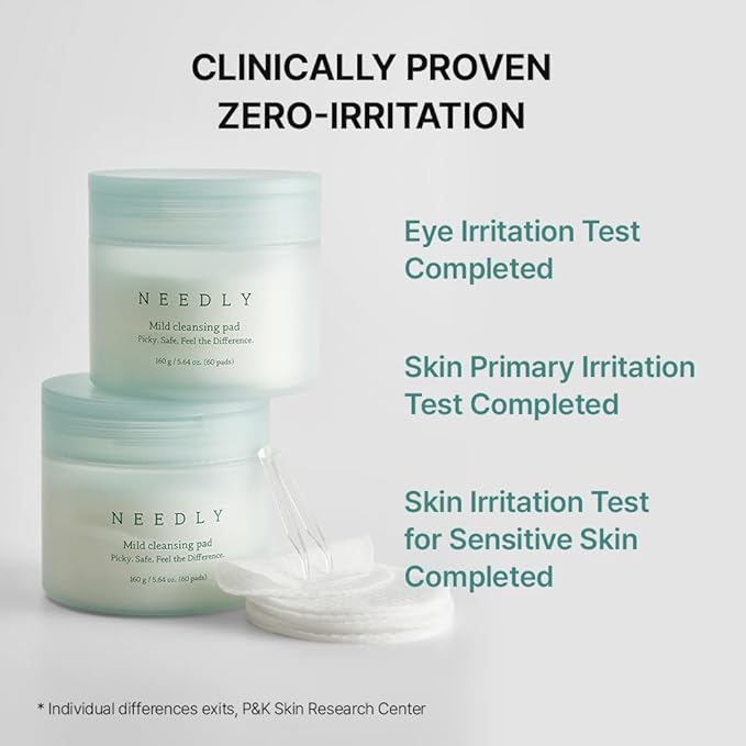 NEEDLY Mild Cleansing Pad, Makeup Remover for Sensitive Skin, Triple Deep Cleansing, Barrier Care with Only Two Surfactants & Panthenol, Extra-Large Soft Vegan Pad, Korean Skincare