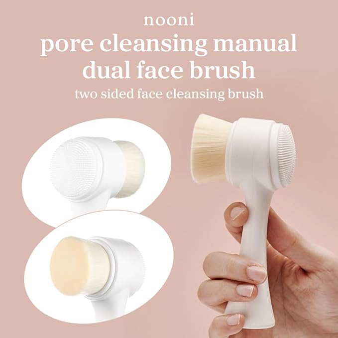 Nooni Pore Cleansing Tool - Manual Dual Brush | Facial Massager and Exfoliator, Soft Bristle & Silicone Brush 1 Count