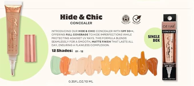 Beauty Hide and Chic Liquid Concealer – Golden Tan (HC-09) – Full Coverage, Matte Finish, Long-Lasting, SPF 30++, Vegan Formula – 0.35 fl oz / 10 ml,pack of 1