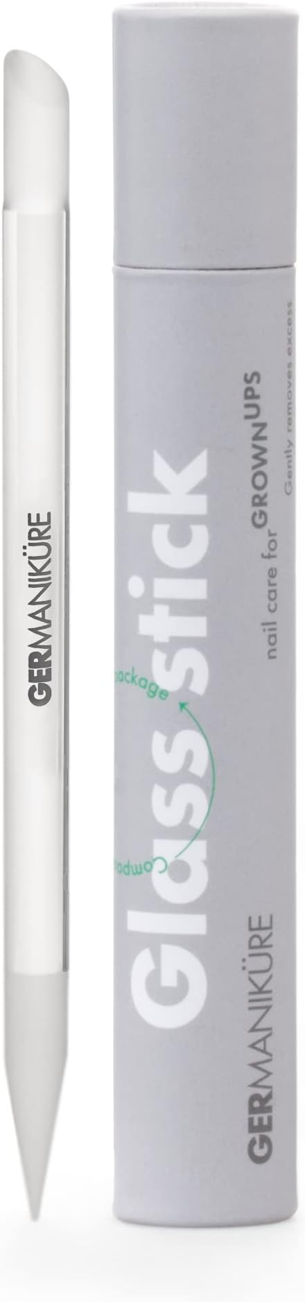 GERMANIKURE Clear Glass Cuticle Stick - No Sleeve - Ethically Made in Czech Republic - Cuticle Pusher & Remover, Callous & Dry Skin Fingertip File, Nail Shaper - No Case