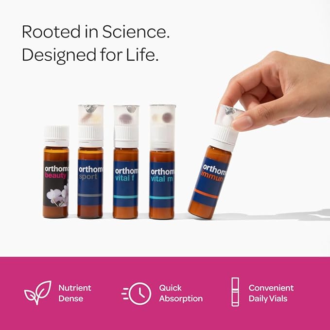 Orthomol Beauty Vial - Liquid Women's Beauty Supplement with Collagen Hydrolysate, Hyaluronic Acid, and Coenzyme Q10 for Hair, Skin, and Nail Health