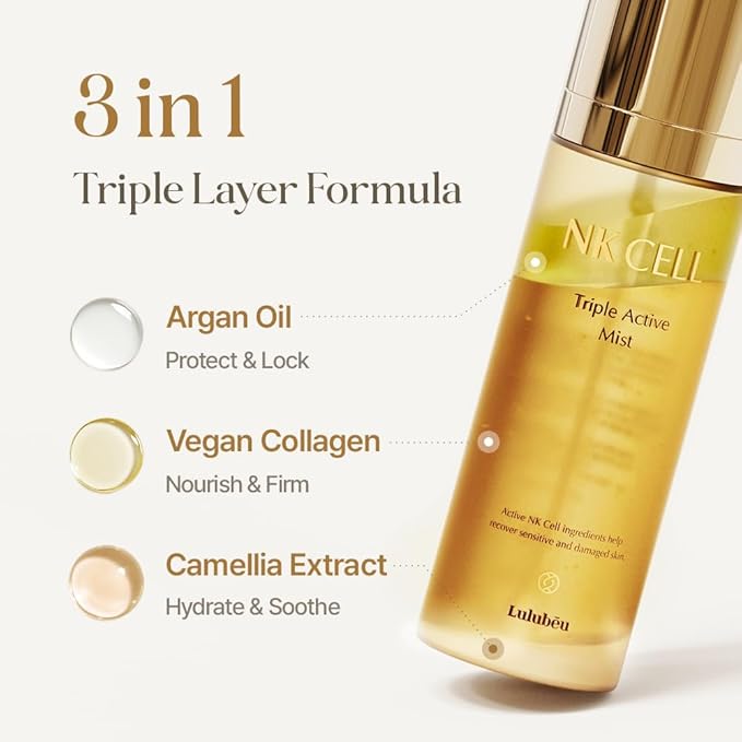 LULUBEU Triple Active Mist, Korean Skincare Glow Spray Serum, Hydrating All-in-One Face Treatment for Radiant, Dewy Skin, Lightweight Daily Routine Care with NK Cell Technology