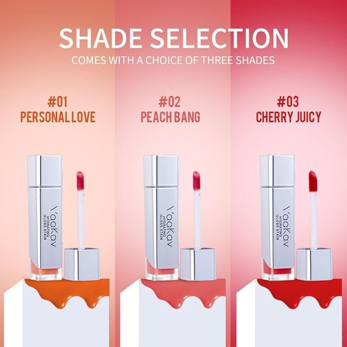 Glossy Lip Stain – Hydrating Tinted Lip Oil Stain with High-Shine Gloss Finish, Non-Sticky Moisturizing Lip Tint, Long-Lasting Stain for Soft & Plump Lips(02 PEACH BANG)