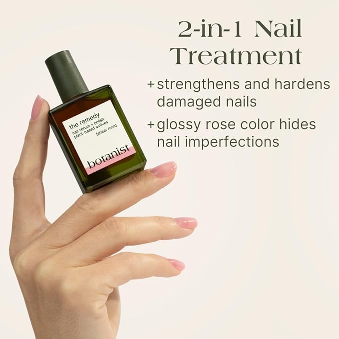 Botanist The Remedy | Nail Strengthening Polish | Repairs & Hardens Nails Damaged from Acrylics, Dip & Gel Manicures | Non-Toxic, 84% Plant Based, 21-Free & Vegan (Rose)