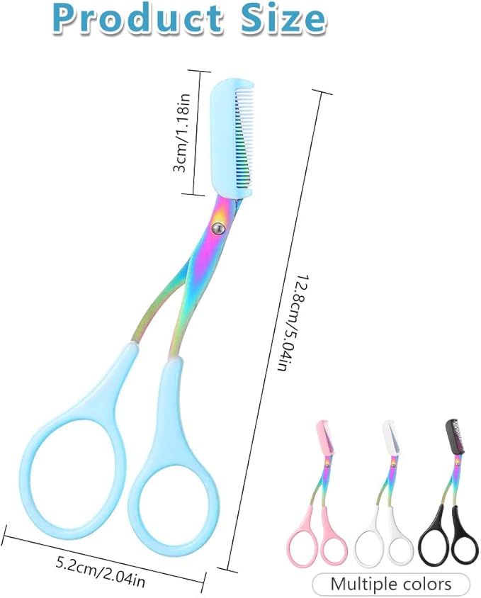 2 in 1 Eyebrow Scissors with Comb, Precision Stainless Steel Eyebrow Trimmer Cutter, Non-Slip Grooming Scissors for Men & Women, Portable Facial Hair Removal Makeup Tool (White, 1Pcs)