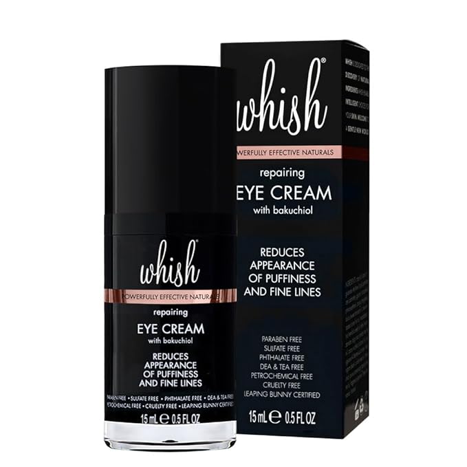 Whish Repairing Eye Cream - Reduces Puffiness & Appearance of Fine Lines, Reduces the Appearance of Bags & Dark Circles, Has Gentle All Natural Retinol Replacement, Backuchiol - .5 fl oz