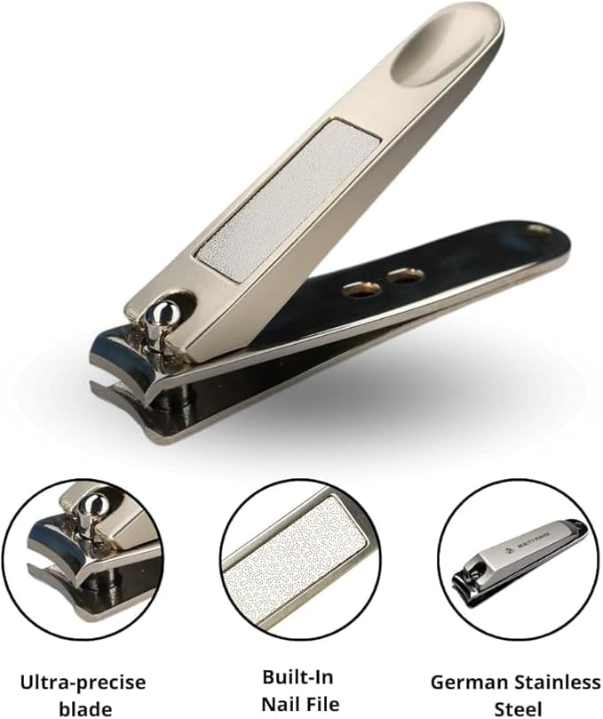 Beauty Power 9 in 1 Professional Manicure Pedicure Set - Stainless Steel Nail Clippers, Nano File, Cuticle Nipper, Scissors, Tweezers, Travel PU Leather Case for Men & Women - Gift Ready (Brown)