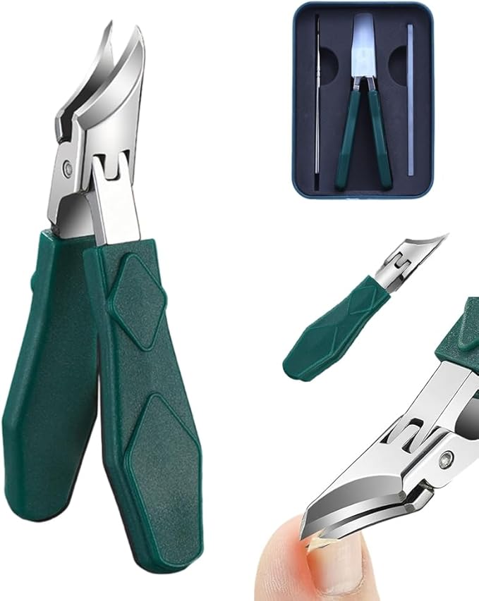 Anti-Splash 25° Slant Edge Nail Clipper 3-Piece Set, Wide Jaw 2026 New Ingrown Nail Clippers Fingernail and Toenail Clippers Clippers, Slanted Nail Clipper for Thick Nails Seniors (Green)